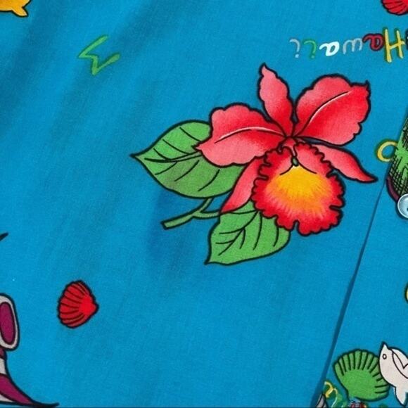 Hilo Hattie Hawaiian Shirt Button Down Blue Floral Vintage Shirt - Picture 7 of 8